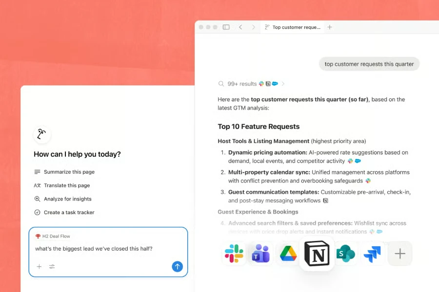 Notion Enterprise Search showing an AI-generated answer based on results from connected business applications.