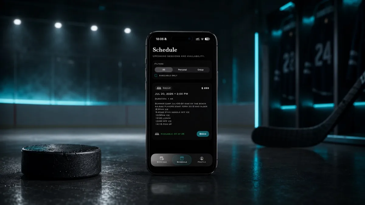 MPower Skating iOS booking app on an ice rink, featured in a look at the MVP development studio fixed price model of Vii Studio